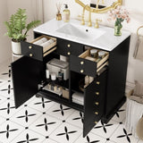 36'' Bathroom Vanity with Ceramic Sink Combo, Solid Wood Frame Bathroom Storage Cabinet, N710P195628B