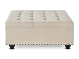 Large square storage ottoman with wooden legs, Upholstered button tufted coffee table with nail W2186142955