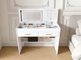 Flip Top Vanity Desk with LED Lighted Mirror & Built-in Outlet - Makeup Vanity Table with 2 Drawers, W2699P404630