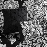 7 Piece Cotton Printed Comforter Set Black Queen B03597261