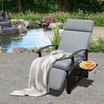 ZUN Adjustable Patio Recliner Chair Metal Outdoor Lounge Chair with Flip Table Push Back, Adjustable W1859P196387