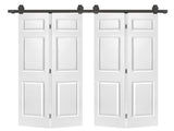 60 in. x 80 in. 6-Panel White Painted MDF Composite Double Bi-Fold Barn Door with Sliding Hardware B2763P491007