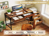 Home Office Dual Desktop Desk with 5 Storage Drawers, Powder-Coated Metal Frame Engineered Wood 79205800