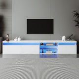 ON-TREND Unique Design TV Stand with 2 Glass Shelves, Ample Storage Space Media Console for TVs Up WF314584AAK