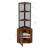 ZUN Corner Shelf with Doors, 65" Cabinet with Shelves & Wine Glass Rack, 6 Tier Bookshelf Display T3177P268172