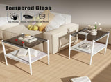 Set of 2 Rectangle End Table, Tempered Glass Tabletop with MDF layer, Modern Table for Living Room , W241P184250