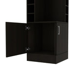 ZUN Syrah Corner Bar Cabinet, Eight Bottle Cubbies, Double Door, Two Open Shelves -Black B070P217879