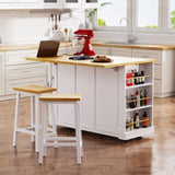 K&K 53inch Large Island with Drop Leaf, Power Outlet, Door Internal Storage Rack, Rolling N707P185531W