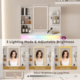 Vanity Desk with LED Lights Mirror & Power Outlet,Vanity Table Set with Storage Drawers & Chair, 3 W509P297013