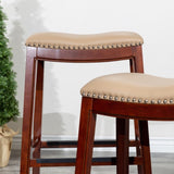 30" Bar Stool, Cherry Finish, Bone Leather Seat B04660608