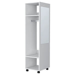 ZUN White 3-Shelf Wardrobe with Mirror and Open Storage B062P227646