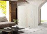 6FT Tall 3-Panel Folding Room Divider, White Weave Privacy Screen with Portable Partition Wall for 56526599