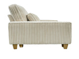 Beige Deep Seat 3-Seater Corduroy Sofa with Brushed Stainless Steel Cup Holders and 3 Decorative 56587155