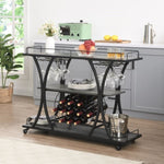 ZUN Industrial Bar Cart Kitchen Bar&Serving Cart for Home with Wheels 3 -Tier Storage Shelves W82151001