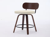 Swivel Bar Stools Set of 2, 26" Upholstered Faux Leather Counter Height Barstools with Walnut Back & W1143P300154