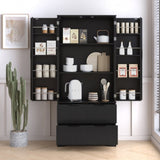 72" Modern Fluted Kitchen Pantry Cabinet with 2 Large Drawers & 8-Door Spice Rack, Freestanding W2917P294988