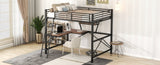 ZUN Full Size Loft Metal&MDF Bed with Desk and Shelf, Black 26455589