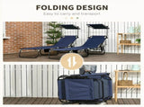 Blue Set of 2 Outdoor Lounge Chairs Reclining Back, Steel Frame with Side Pocket for Poolside 39831180
