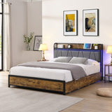 Full Size Bed Frame, Storage Headboard with Charging Station and 4 Storage Drawers,LED Lights , W311P187977