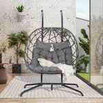 ZUN 2 Person Outdoor Rattan Hanging Chair Patio Wicker Egg Chair W874P146255