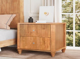 Fluted Nightstand, 21.65" Wide Side Table with 3 Drawers, Mid Century Modern Wood NightStand with W1716P409479
