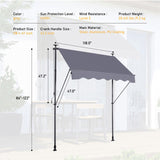 Manual Retractable Awning-118'' Non-Screw Outdoor Sun Shade Cover with UV Protection 100% 71693692