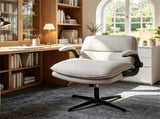 Beige Faux Leather Rocking Computer Chair, Height Adjustable Home Office Chair with Tension Control, 13330676