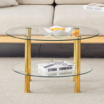 ZUN Contemporary Minimalist Double Layer Tempered Glass Coffee Table - 27.5" Top and 23.6" W1151P234005