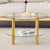 ZUN Contemporary Minimalist Double Layer Tempered Glass Coffee Table - 27.5" Top and 23.6" W1151P234005