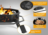 35" Octagonal Sheet Assembled Fire, Black Heavy Duty Wrought Iron Wood Fire 23693608