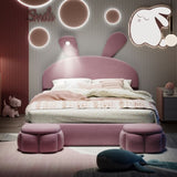 Full Size Upholstered Platform Bed with Cartoon Ears Shaped Headboard and Light, Pink N709P195300H