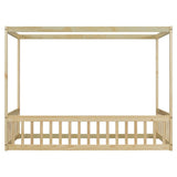 Twin Size Canopy Frame Floor Bed with Fence, Guardrails,Natural W504P143279