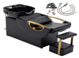 Large Shampoo Bowl & Chair Set with Footstool Black & Gold Barber Backwash Chair, Heavy Duty W1422P453659