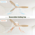 ZUN 52 Inch Decorative Solid Wood Ceiling Fan Without Light 6 Speed Remote Control Reversible DC Motor W882P147278