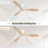52 Inch Indoor 3 Solid Wood Blade Ceiling Fan Noiseless Reversible DC Motor Remote Control W934P146083