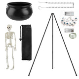 Halloween Witch Cauldron Decoration Set, Metal Tripod with Skeleton & 2 String Lights, Easy Install 91167245