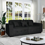 ZUN Black, Velvet cloth Modern Indoor Sofa With Three Pillows, 93.50"*35.23"*30.70" 57782295