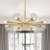 Modern Gold 8-Light Sputnik Chandelier with Clear Glass Shades, Mid-Century Hanging Pendant Light W1340P233173