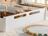 Queen Size Floor Platform Bed with Full-length Guardrails, Low Profile Queen Bed Frame, No Box W1580P438794