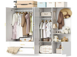 Wardrobe with 5 Doors 2 Drawers 2 Open Shelves Particleboard Unit with 1 Mirrored Door and 4 Hooks 32021789