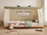Twin Size Montessori House Floor Bed with Removable Canopy Tent, Solid Wood Kids Bed with Guardrails 41357052