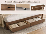 Full Size Bed with Storage Drawers, Upholstered Headboard, Solid Wood Slat Support, No Box Spring W5767P517426