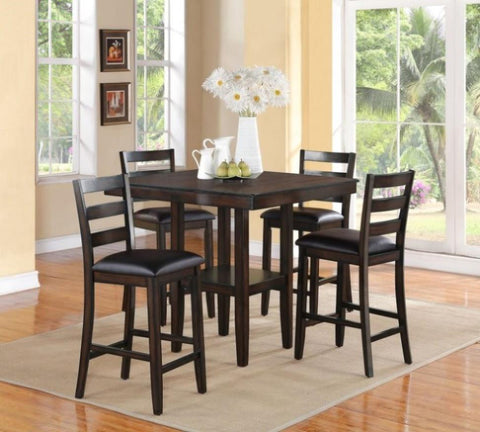 ZUN Rustic Farmhouse Transitional 5-Pc Counter Height Dining Set Square Table Wood Top Bottom Display B011P185607