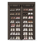 ZUN FCH Double Row 10-Tier Non-Woven Fabric Shoe Cabinet with Iron Pipes and Plastic Components, Brown 47364697