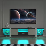 ZUN TV Console with Large Storage Cabinets, Biplane Shape Design LED TV Stand with Remote Control, 47621214