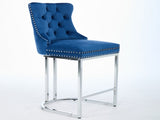 25" Counter Height Bar Stools Set of 2, Modern Velvet Barstools with Button Back&Rivet Trim W1143P217852