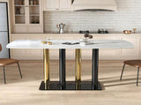 Modern Luxury Dining Table,51" Rectangular Tempered Glass Top with Marble Pattern Print,Gold W5123P515100