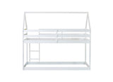 Twin over Twin Rubber Wood Floor Bunk Bed, with ladder,Guardrails,House-Shaped-Bunk Bed,White W504P206864