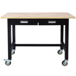 ZUN 48in Work Bench, Workbench with Drawer Storage, Heavy Duty Bamboo Wood Work Table with Wheels for W46560406