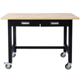 ZUN 48in Work Bench, Workbench with Drawer Storage, Heavy Duty Bamboo Wood Work Table with Wheels for 11475772